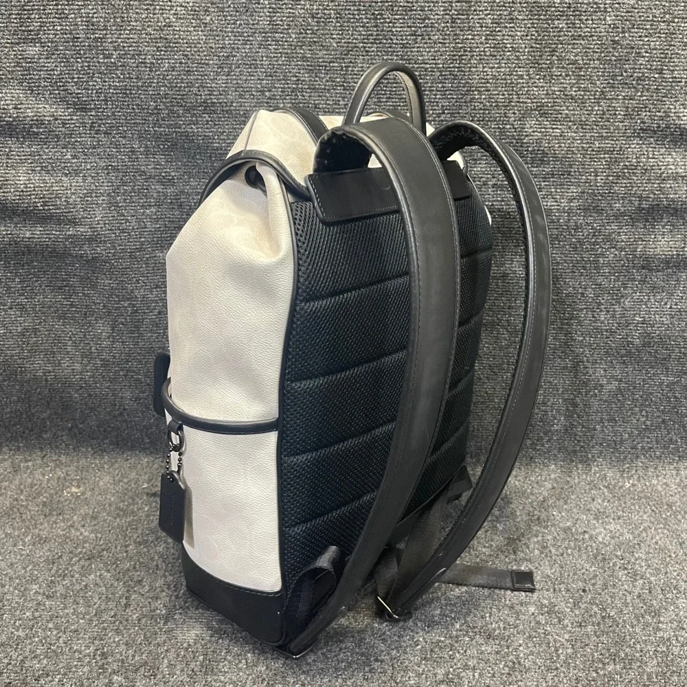 Coach CU201 Chalk/White & Black Leather Signature Canvas League Flap Backpack